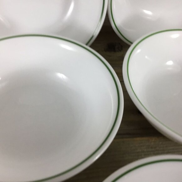 Corelle Set Of 5 White Soup/Cereal Bowls with Dark Green Band 6 1/4" - Picture 5 of 12